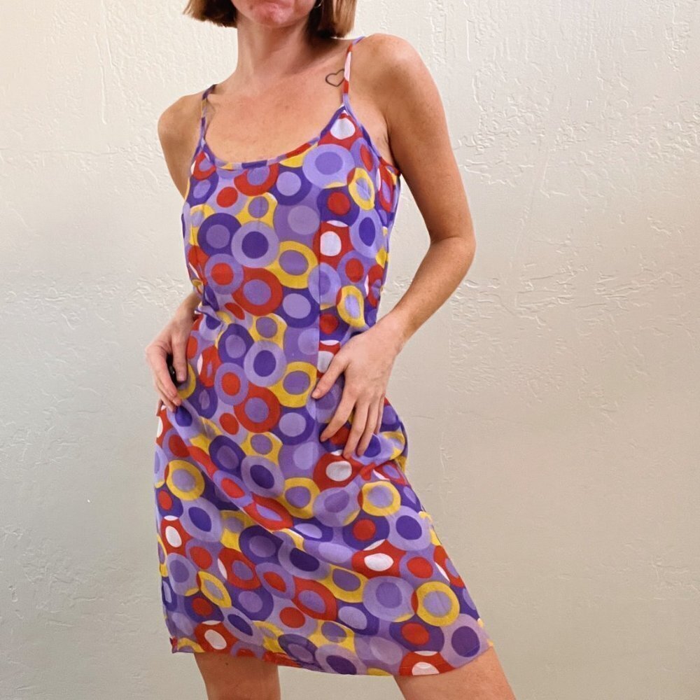 Vintage Y2K Abstract Dot Mini Mod Slip Dress - Picture 3 of 7